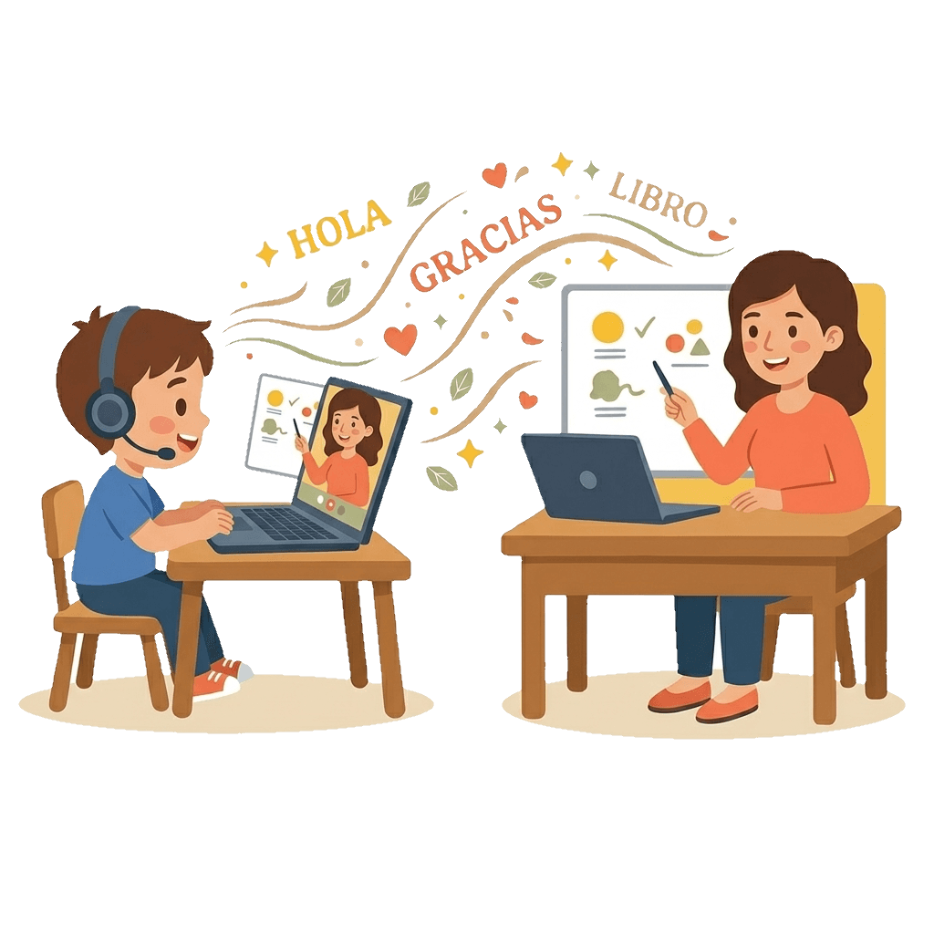 Online Spanish class with a teacher and student